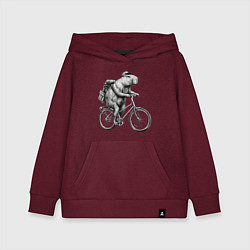 Толстовка детская хлопковая Капибара на велосипеде в черном цвете, цвет: меланж-бордовый
