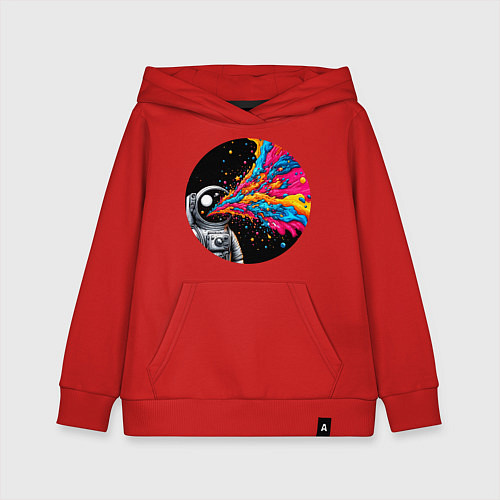 Детская толстовка-худи Космонавт с разноцветными брызгами / Красный – фото 1