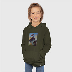 Толстовка детская хлопковая Геральд и плотва на крыше - обложка карты из Гвинт, цвет: хаки — фото 2