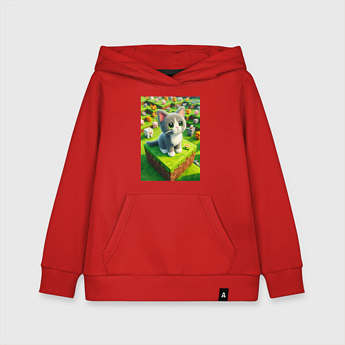 Детская толстовка-худи Funny kitten - Minecraft ai art / Красный – фото 1