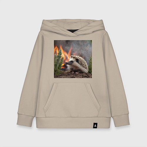 Детская толстовка-худи Ёжик в огне / Миндальный – фото 1
