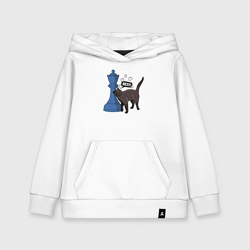 Детская толстовка-худи Кот Зефир и шахматный ферзь / Белый – фото 1