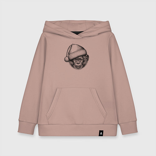 Детская толстовка-худи Новогодний шимпанзенок / Пыльно-розовый – фото 1
