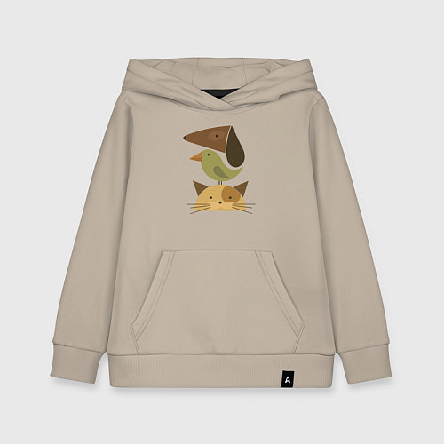 Детская толстовка-худи Собака птица кошка / Миндальный – фото 1
