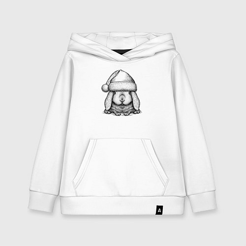 Детская толстовка-худи Зайка в новогодней шапке / Белый – фото 1