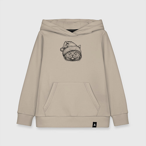Детская толстовка-худи Кот новогодний / Миндальный – фото 1