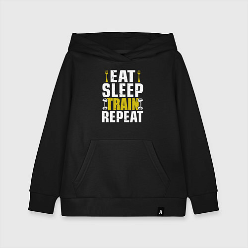 Детская толстовка-худи Eat sleep train / Черный – фото 1