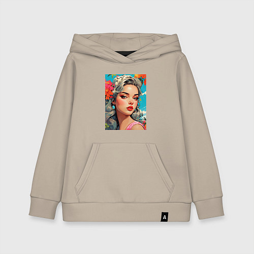 Детская толстовка-худи Летнее настроение - красивая девушка в цветахв цве / Миндальный – фото 1