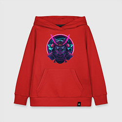 Толстовка детская хлопковая Кот самурай - нейросеть, цвет: красный