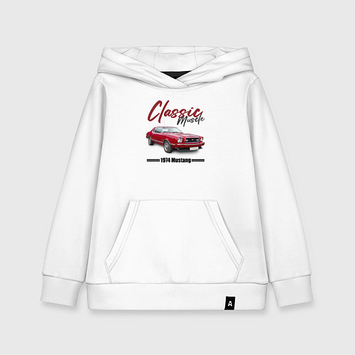 Детская толстовка-худи Американский маслкар Ford Mustang 1974 года / Белый – фото 1