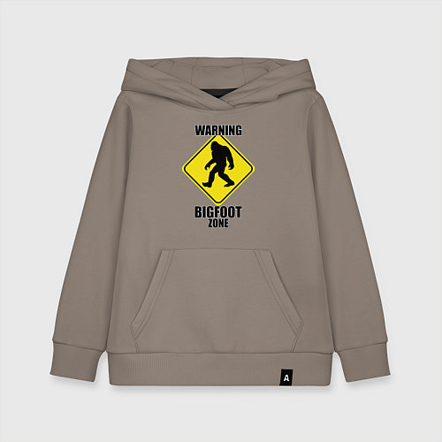 Детская толстовка-худи Предупреждающий знак Bigfoot zone / Утренний латте – фото 1
