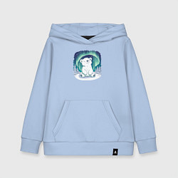 Толстовка детская хлопковая Белый медвежонок под северным сиянием, цвет: мягкое небо