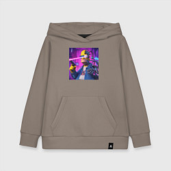 Толстовка детская хлопковая Кибер Гомер Симпсон - нейросеть фантазия, цвет: утренний латте