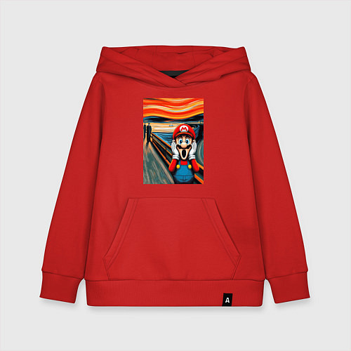Детская толстовка-худи Марио кричит - мем нейросеть / Красный – фото 1
