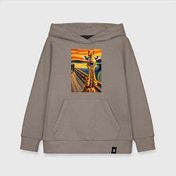 Толстовка детская хлопковая Жираф кричит - мем нейросеть, цвет: утренний латте