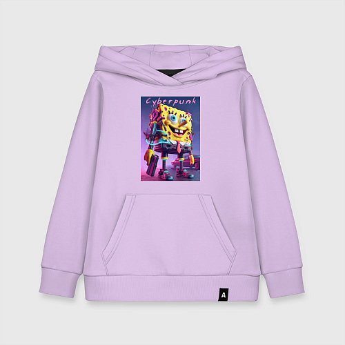 Детская толстовка-худи Sponge Bob with a pistol - cyberpunk ai art / Лаванда – фото 1