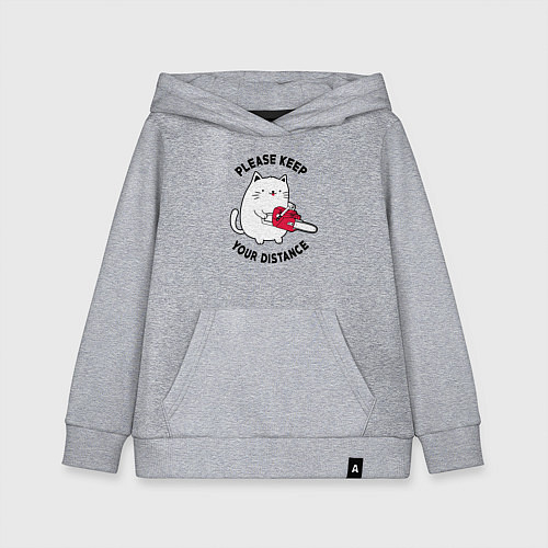 Детская толстовка-худи Белый кот с пилой / Меланж – фото 1