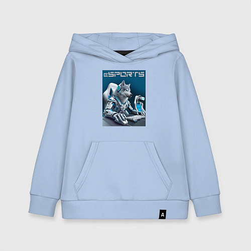 Детская толстовка-худи Крутой волчара киберспортсмен - нейросеть / Мягкое небо – фото 1