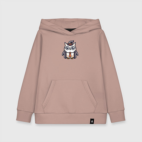 Детская толстовка-худи Сова в пиджаке с галстуком и шляпе / Пыльно-розовый – фото 1