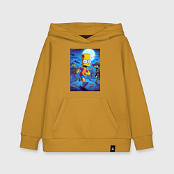 Толстовка детская хлопковая Барт Симпсон убегает от зомби - хэллоуин, цвет: горчичный