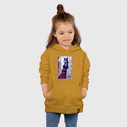Толстовка детская хлопковая Чернобурая лиса модница - нейросеть, цвет: горчичный — фото 2