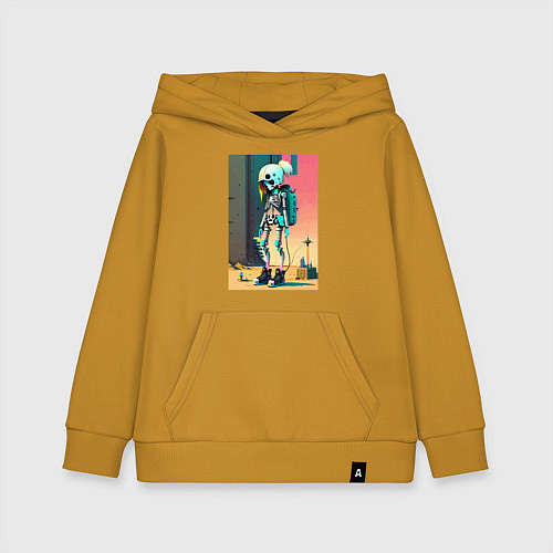 Детская толстовка-худи Cyber skeleton from future - ai art fantasy / Горчичный – фото 1