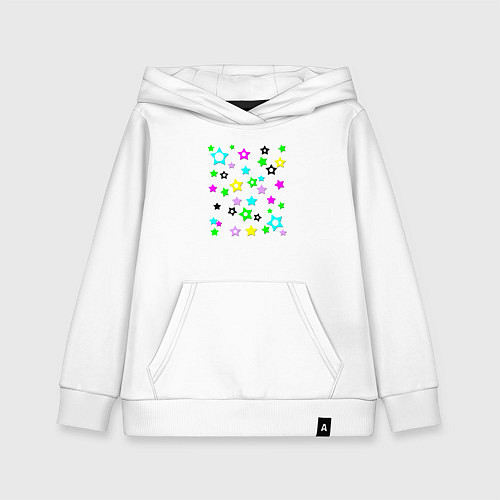 Детская толстовка-худи Разноцветные неоновые звезды / Белый – фото 1