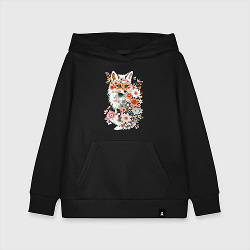 Детская толстовка-худи Лисий контур из цветов / Черный – фото 1