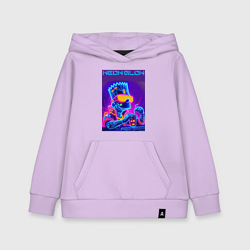 Детская толстовка-худи Bart Simpson - neon fantasy ai art / Лаванда – фото 1