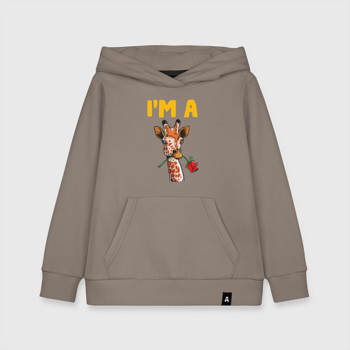 Детская толстовка-худи Жираф с розой / Утренний латте – фото 1