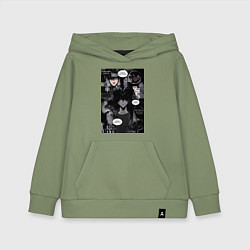 Толстовка детская хлопковая Поднятие уровня в одиночку Джину Сон коллаж, цвет: авокадо