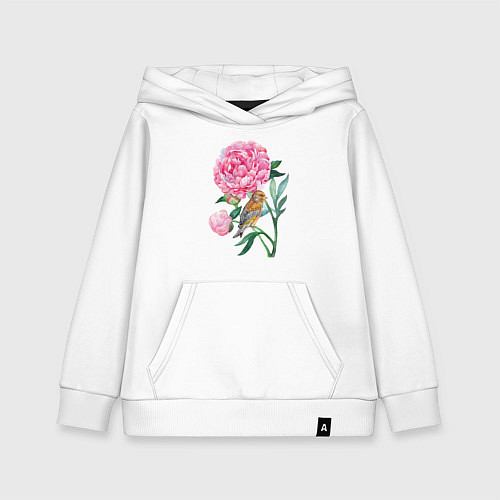 Детская толстовка-худи Ветка пионов / Белый – фото 1