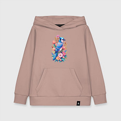 Толстовка детская хлопковая Голубая сойка среди цветов, цвет: пыльно-розовый