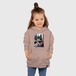 Толстовка детская хлопковая Пирсинг Нью-Йоркского кота - нейросеть, цвет: пыльно-розовый — фото 2