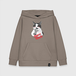 Толстовка детская хлопковая Суровый кот с ножом, цвет: утренний латте