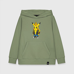 Толстовка детская хлопковая Пикачу панк с ирокезом и в косухе, цвет: авокадо