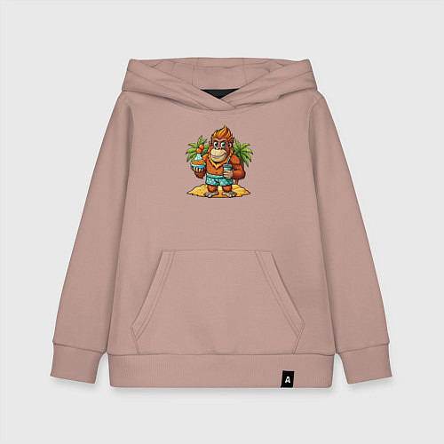 Детская толстовка-худи Орангутанг на отдыхе / Пыльно-розовый – фото 1