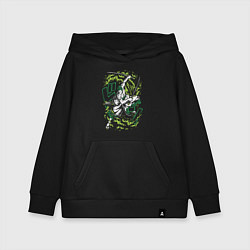 Толстовка детская хлопковая One piece зоро зеленый вихрь, цвет: черный