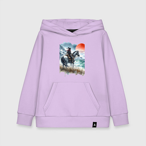 Детская толстовка-худи Японский самурай на коне - нейросеть / Лаванда – фото 1