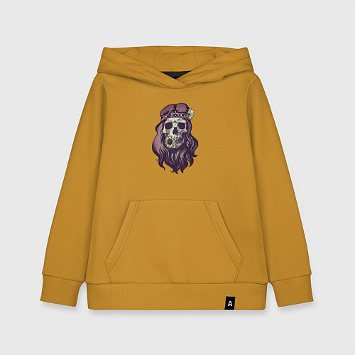 Детская толстовка-худи Хиппи череп с цветком / Горчичный – фото 1
