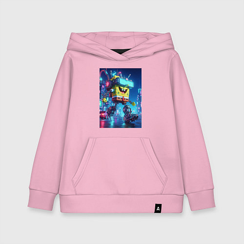 Детская толстовка-худи Cyber Sponge Bob - neon glow fantasy / Светло-розовый – фото 1