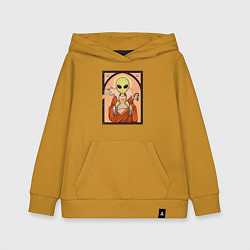 Толстовка детская хлопковая Пришелец и кот-единорог, цвет: горчичный