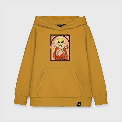 Детская толстовка-худи Пришелец и кот-единорог / Горчичный – фото 1