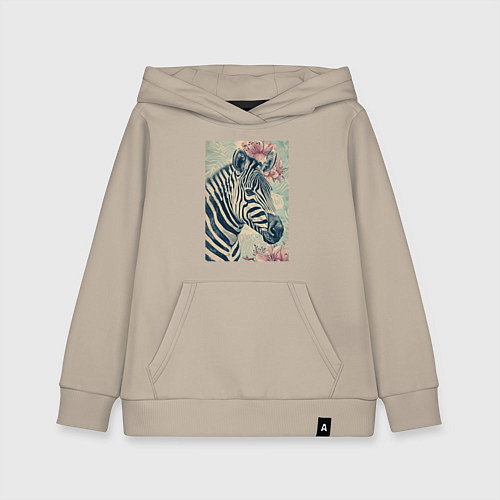 Детская толстовка-худи Зебра с цветком / Миндальный – фото 1