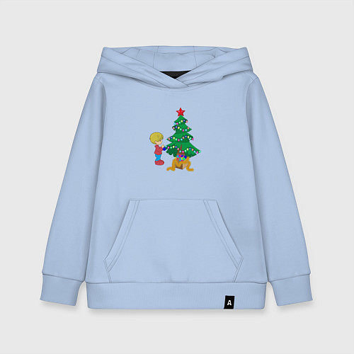 Детская толстовка-худи Ребенок украшает елку / Мягкое небо – фото 1