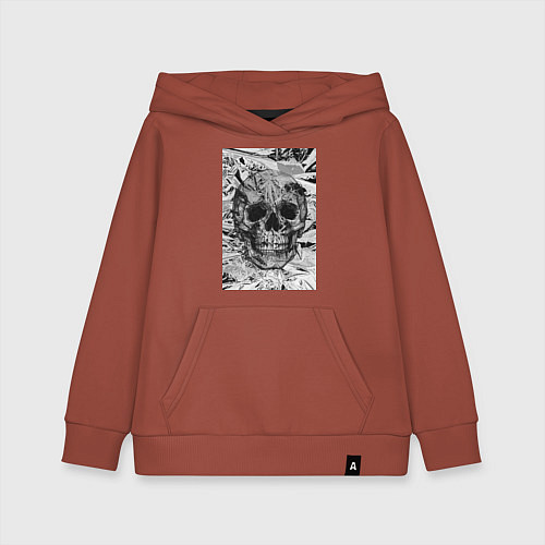 Детская толстовка-худи Череп черно-белый / Кирпичный – фото 1