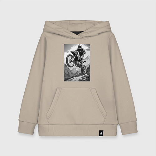 Детская толстовка-худи Мотоциклист в горах / Миндальный – фото 1
