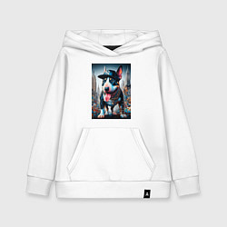 Толстовка детская хлопковая Funny bull terrier in New York - ai art, цвет: белый