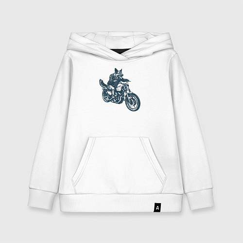 Детская толстовка-худи Овчарка байкер на мотоцикле чоппере / Белый – фото 1