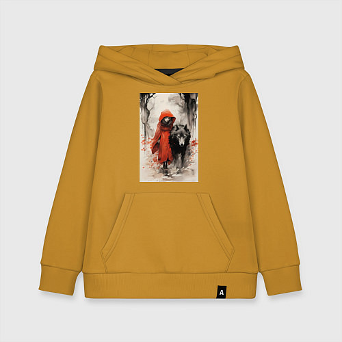 Детская толстовка-худи Красная шапочка с волком / Горчичный – фото 1